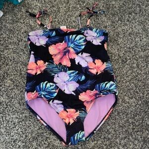 Justice Floral Kids Swim One Piece - Black, Pink, Blue